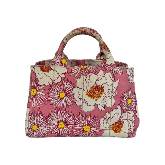 Prada Pink Floral Canvas Small Canapa Tote - Picture 2 of 9